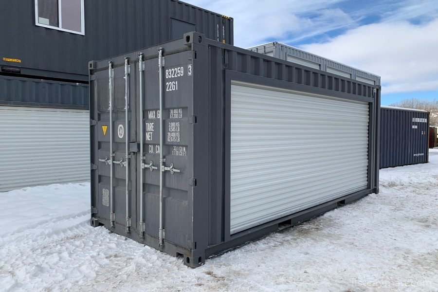 20-foot storage container with large rolling door